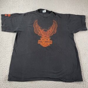 Vintage 90s Harley Davidson Orange Eagle Black T-Shirt XLarge Tee Country Songs